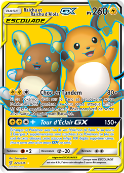 Carte Pokémon Pokémon Full Art Raichu Raichu d’Alola GX 220/236 de la série Harmonie des Esprits
