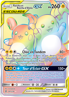 Carte Pokémon Raichu Raichu d’Alola GX 241/236 de la série Harmonie des Esprits en vente au meilleur prix