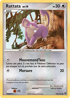 Carte Pokémon Commune Rattata 103/132 de la série Merveilles Secrètes