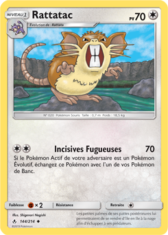 Carte Pokémon Peu commune Rattatac 144/214 de la série Alliance Infallible