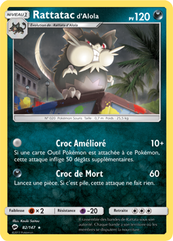 Carte Pokémon Rare Rattatac d'Alola 82/147 de la série Ombres Ardentes