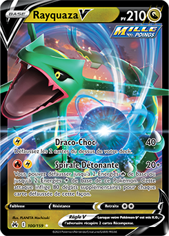 Carte Pokémon Ultra rare V Rayquaza V 100/159 de la série Zénith Suprême