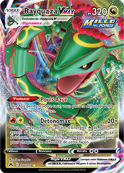 Carte Pokémon Ultra rare VMAX Rayquaza VMAX 102/159 de la série Zénith Suprême