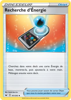 Carte Pokémon Peu commune Recherche d'Énergie 161/202 de la série Épée et Bouclier