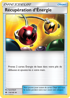 Carte Pokémon Peu commune Récupération d'Énergie 116/149 de la série Soleil & Lune