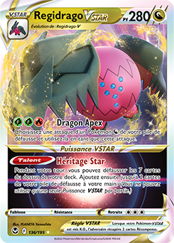 Carte Pokémon Ultra rare VSTAR Regidrago VSTAR 136/195 de la série Tempête Argentée