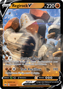 Carte Pokémon Ultra rare V Regirock V 104/202 de la série Épée et Bouclier