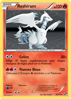 Carte Pokémon Holographique Rare Reshiram 26/114 de la série Noir & Blanc