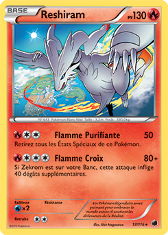 Carte Pokémon Holographique Rare Reshiram 17/116 de la série Glaciation Plasma