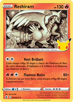 Carte Pokémon Rare Reshiram 2/25 de la série Célébrations