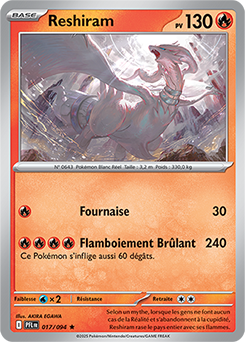 Carte Pokémon Rare Reshiram 17/94 de la série Flammes Fantasmagoriques