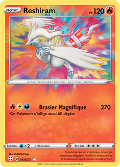 Carte Pokémon Reshiram 017/072 de la série Destinées Radieuses en vente au meilleur prix