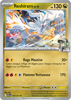 Carte Pokémon Reshiram de N 154/217 de la série Héros Transcendants en vente au meilleur prix