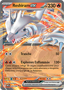 Carte Pokémon Double rare Reshiram ex 20/86 de la série Flamme Blanche