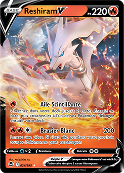 Carte Pokémon Ultra rare V Reshiram V 024/195 de la série Tempête Argentée