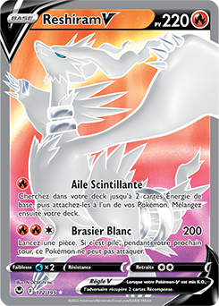 Carte Pokémon Full Art V Reshiram V 172/195 de la série Tempête Argentée