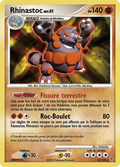 Carte Pokémon Holographique Rare Rhinastoc 12/130 de la série Diamant & Perle