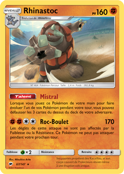 Carte Pokémon Holographique Rare Rhinastoc 67/147 de la série Ombres Ardentes