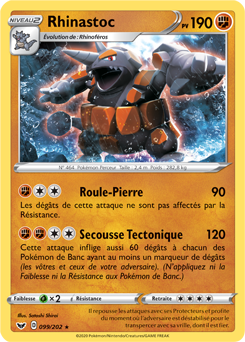 Carte Pokémon Holographique rare Rhinastoc 99/202 de la série Épée et Bouclier