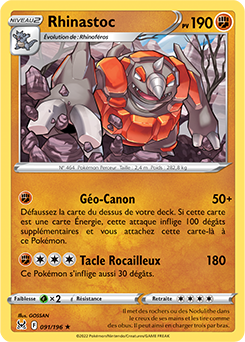 Carte Pokémon Rare Rhinastoc 091/196 de la série Origine Perdue