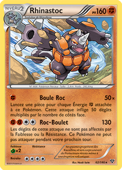Carte Pokémon Holographique Rare Rhinastoc 62/146 de la série X&Y