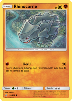 Carte Pokémon Rhinocorne 92/214 de la série Alliance Infallible en vente au meilleur prix