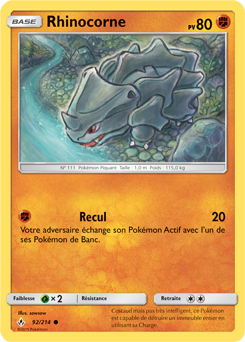 Carte Pokémon Commune Rhinocorne 92/214 de la série Alliance Infallible