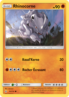 Carte Pokémon Rhinocorne 93/214 de la série Alliance Infallible en vente au meilleur prix