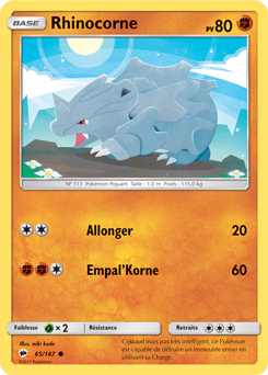 Carte Pokémon Commune Rhinocorne 65/147 de la série Ombres Ardentes