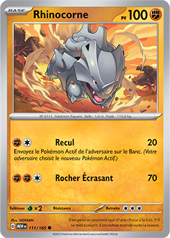Carte Pokémon Rhinocorne 111/165 de la série 151 en vente au meilleur prix