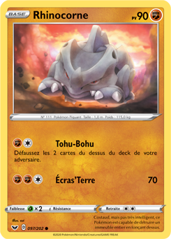Carte Pokémon Commune Rhinocorne 97/202 de la série Épée et Bouclier