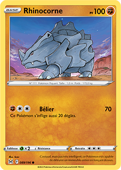 Carte Pokémon Rhinocorne 089/196 de la série Origine Perdue en vente au meilleur prix