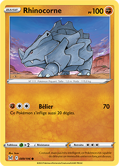 Carte Pokémon Communes Rhinocorne 089/196 de la série Origine Perdue