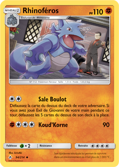 Carte Pokémon Peu commune Rhinoféros 94/214 de la série Alliance Infallible