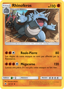Carte Pokémon Peu commune Rhinoféros 66/147 de la série Ombres Ardentes