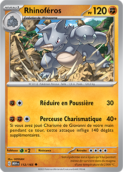 Carte Pokémon Rhinoféros 112/165 de la série 151 en vente au meilleur prix