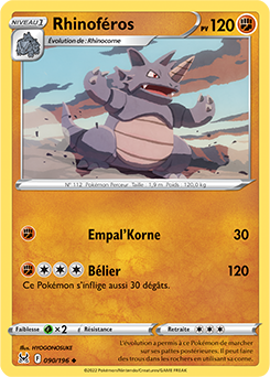 Carte Pokémon Peu commune Rhinoferos 090/196 de la série Origine Perdue