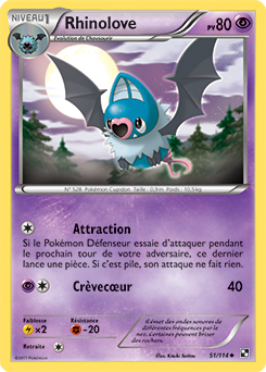 Carte Pokémon Peu commune Rhinolove 51/114 de la série Noir & Blanc
