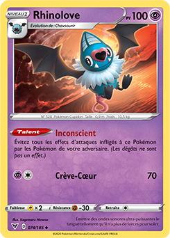 Carte Pokémon Peu commune Rhinolove 074/185 de la série Voltage Éclatant