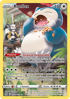 Carte Pokémon Holographique rare Ronflex TG10/TG30 de la série Origine Perdue