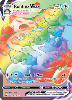 Carte Pokémon Ronflex VMAX 206/202 de la série Épée et Bouclier en vente au meilleur prix
