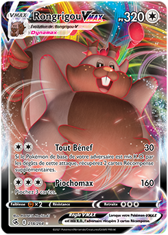 Carte Pokémon Ultra rare VMAX Rongrigou VMAX 218/264 de la série Poing de Fusion