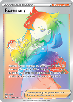 Carte Pokémon Secrète Rainbow Dresseur Rosemary 208/202 de la série Épée et Bouclier