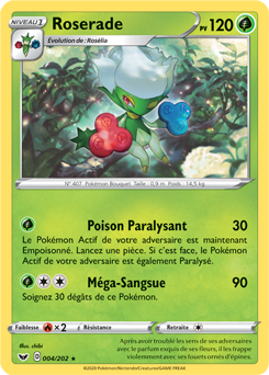 Carte Pokémon Rare Roserade 4/202 de la série Épée et Bouclier