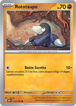 Carte Pokémon Rototaupe 111/197 de la série Flammes Obsidiennes en vente au meilleur prix