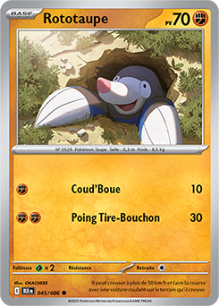 Carte Pokémon Communes Rototaupe 45/86 de la série Foudre Noire