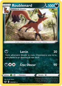 Carte Pokémon Rare Roublenard 126/202 de la série Épée et Bouclier