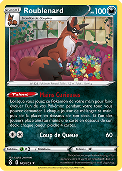 Carte Pokémon Rare Roublenard 105/203 de la série Évolution Céleste