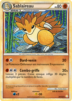 Carte Pokémon Rare Sablaireau 29/123 de la série HeartGold SoulSilver