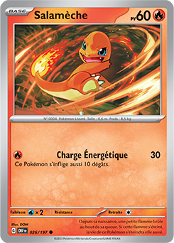 Carte Pokémon Salamèche 26/197 de la série Flammes Obsidiennes en vente au meilleur prix